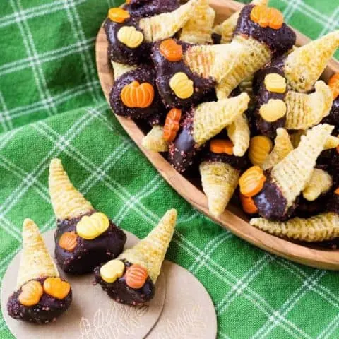 overhead view of cornicopias on a green placemat