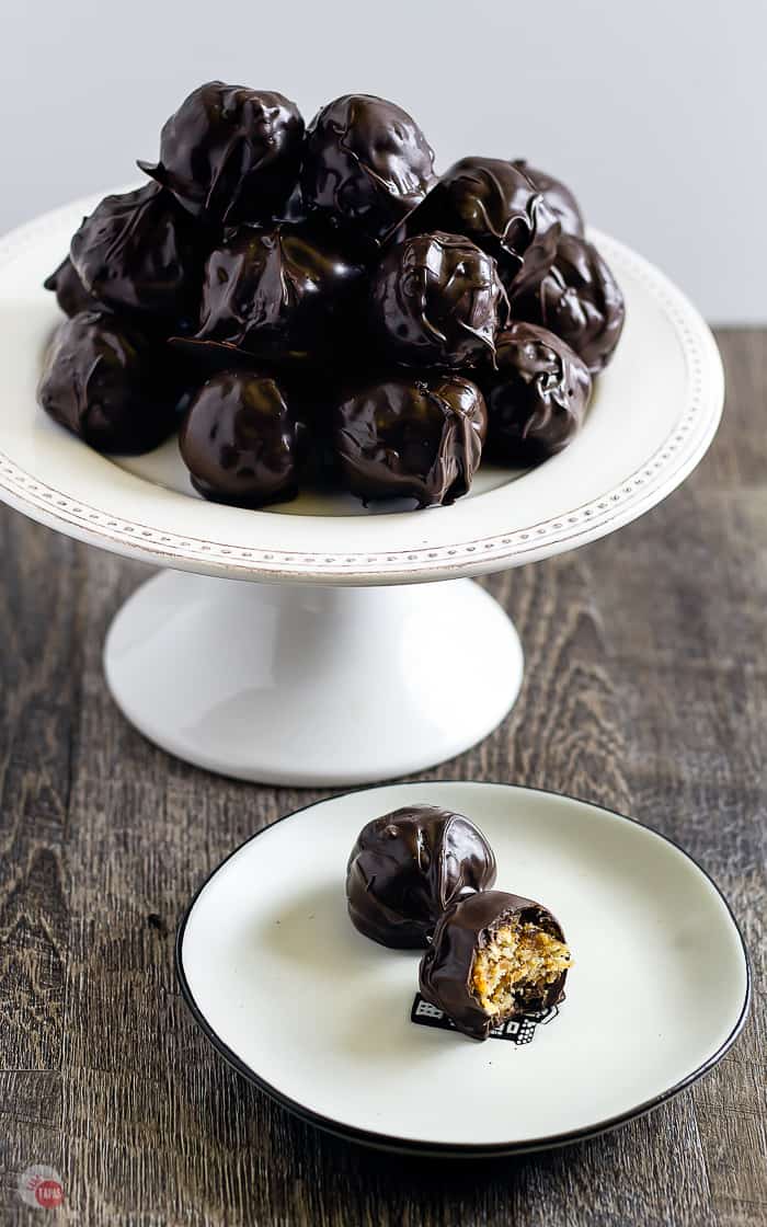 white serving plate with truffles on top