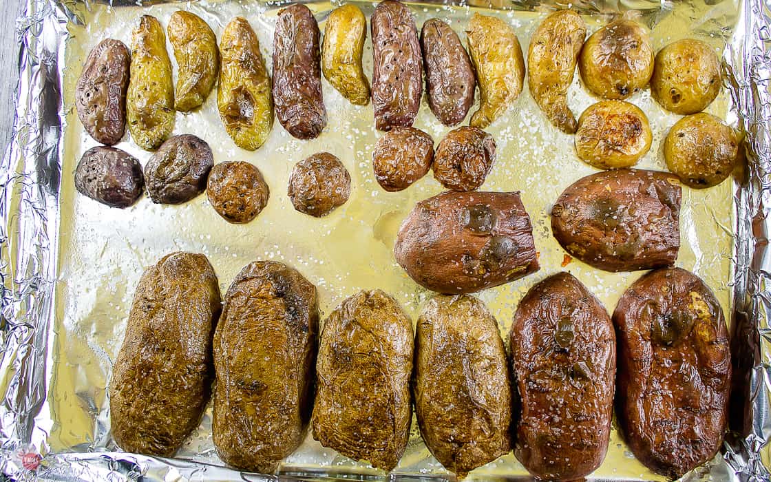 baked potato skins face down on sheet pan