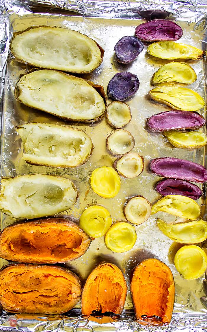 potato skins before being cooked on a sheet pan