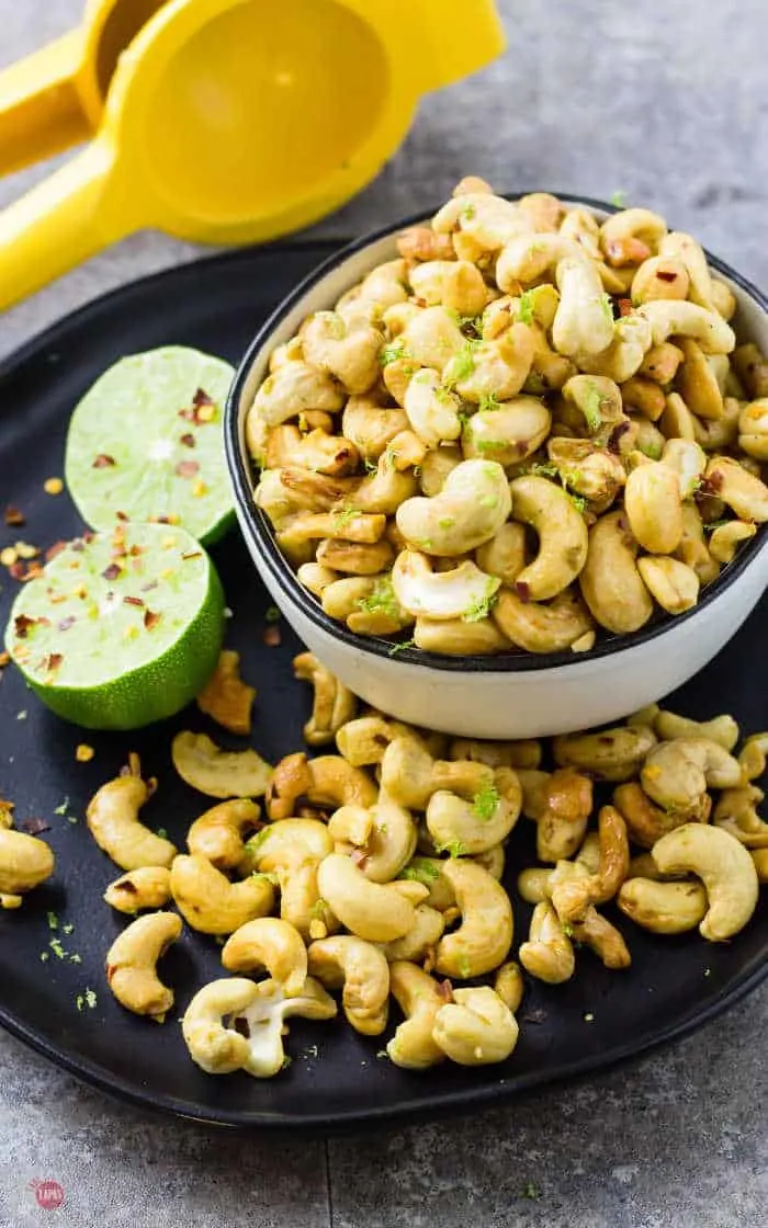 side view of bowl of cashews