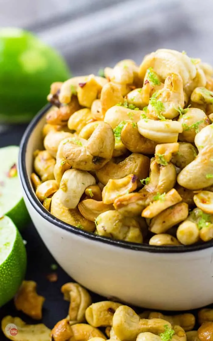These Chili Lime Cashews will be the hit of your party served in a bowl