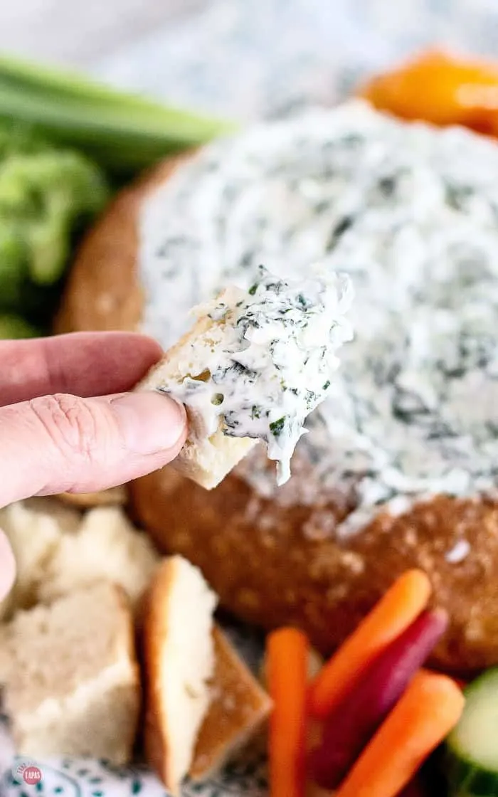 spinach dip on a cracker