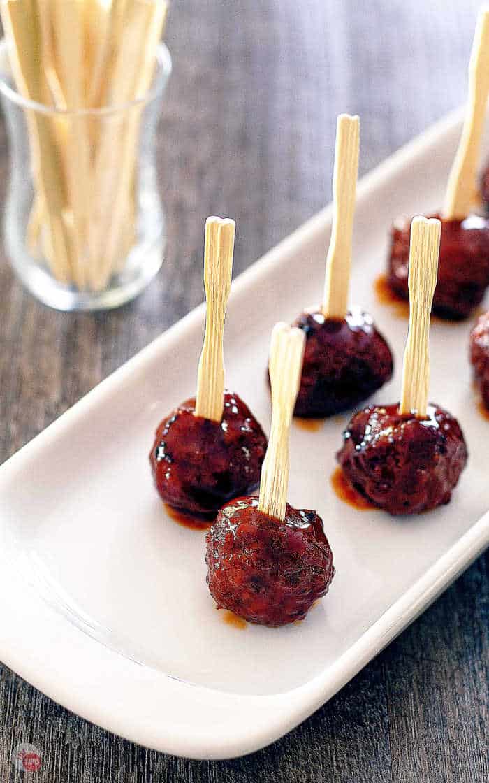 cocktail meatballs on a white platter