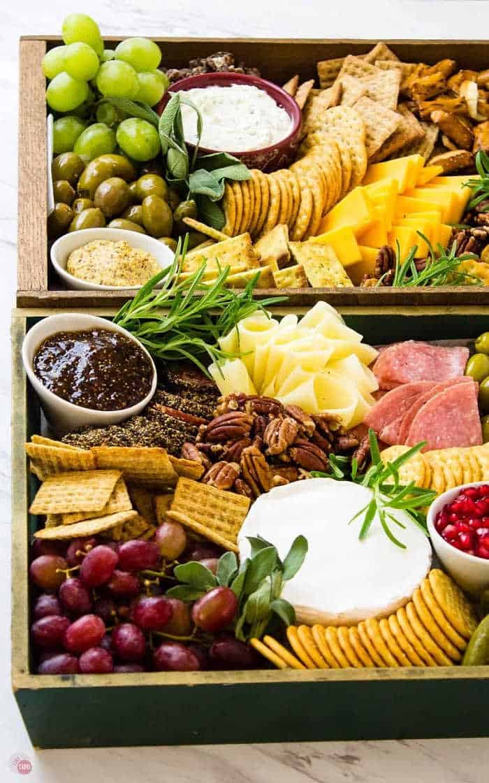 Side angle of meat and cheese trays