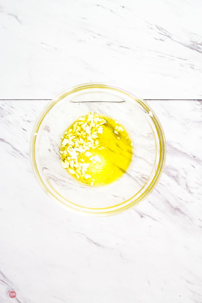 bowl of olive oil and garlic