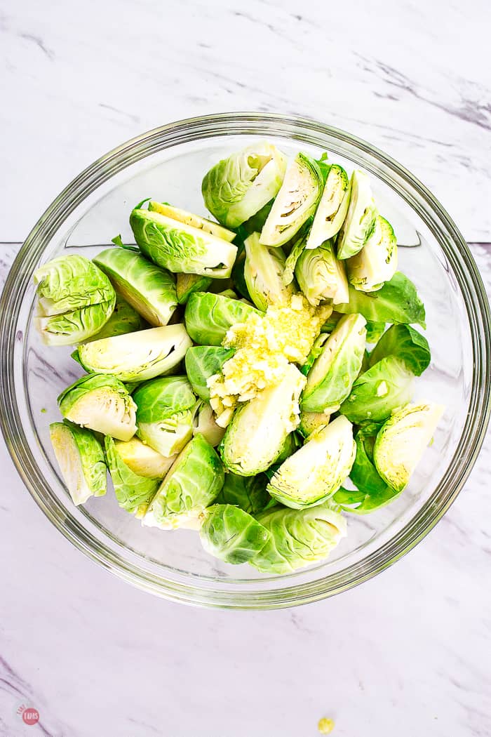 sprouts with oil and garlic in bowl