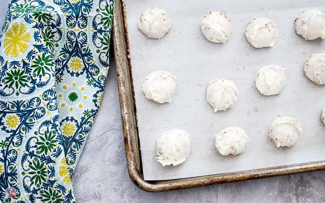 bourbon ball centers on a baking sheet