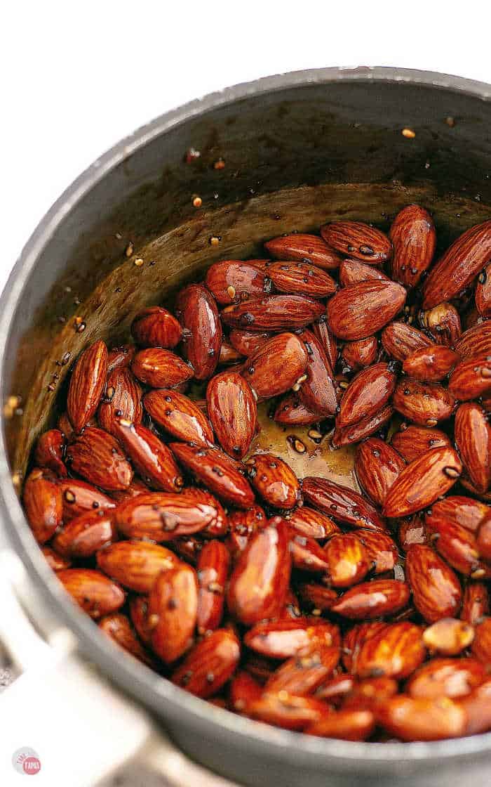 coated almonds in a pot