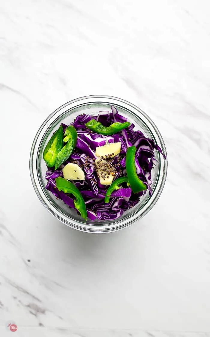 cabbage and spices in a jar