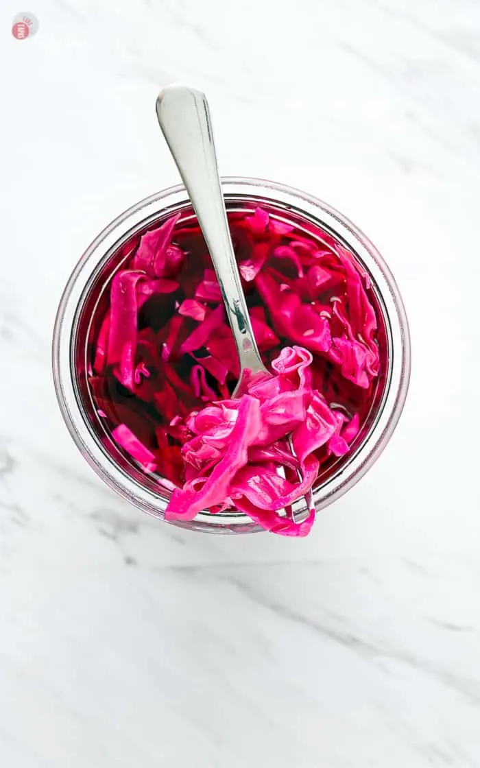 Overhead of pickled red cabbage