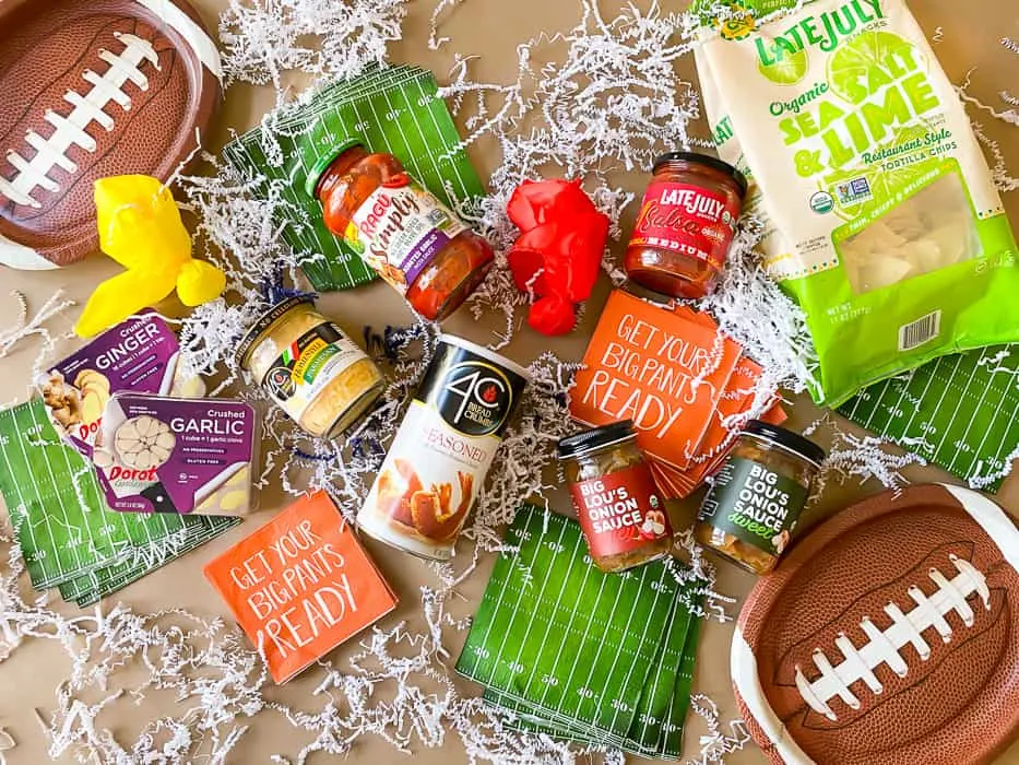 overhead picture of foods to serve on game day