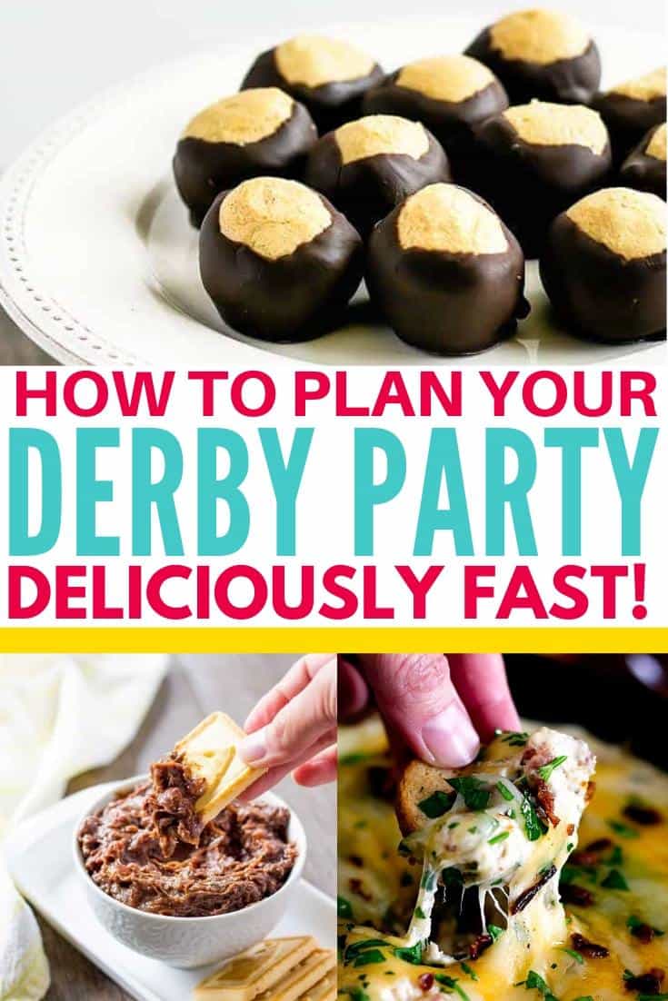collage of kentucky derby food with text "how to plan your derby party deliciously fast!"