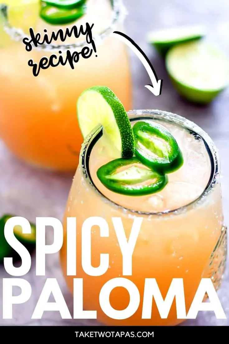 Pinterest image grapefruit cocktail with the text "skinny recipe" and "spicy paloma"