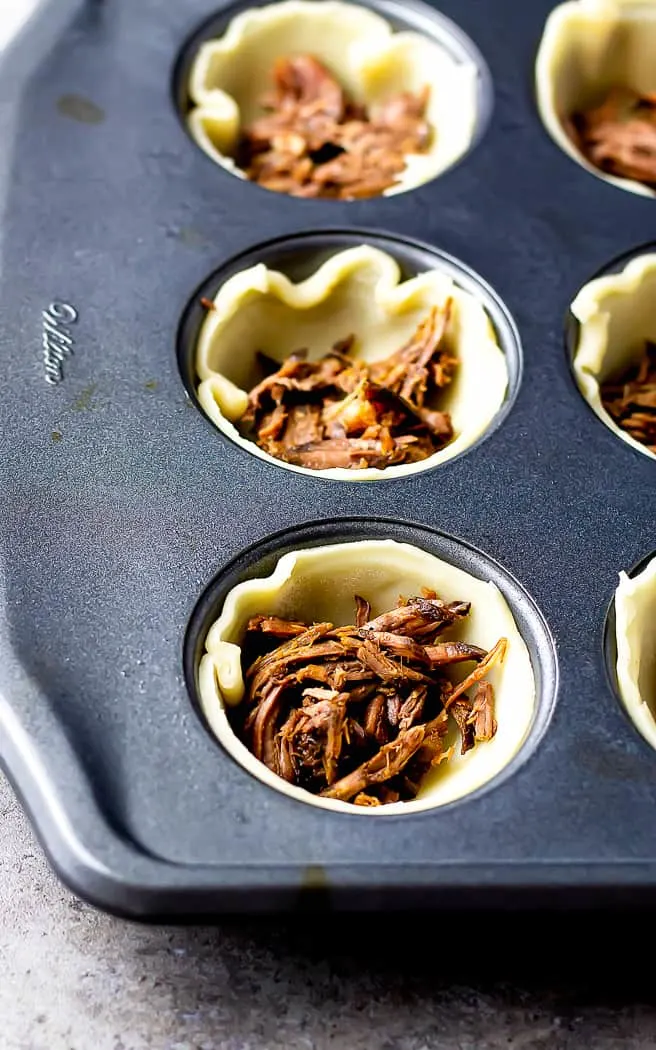 shredded beef in mini pie crust