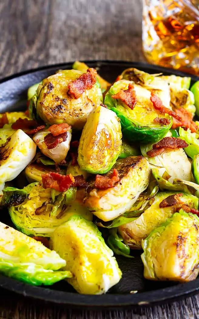 close up of sprouts with bacon