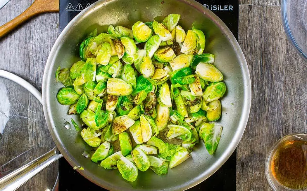 sprouts cooking in a pan