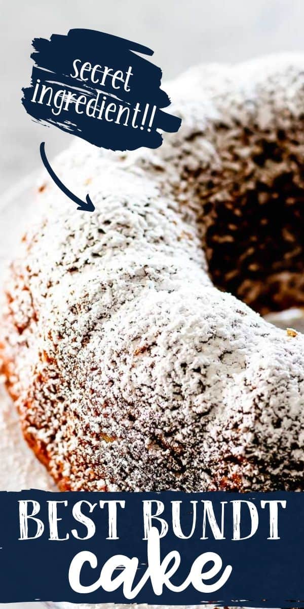 Close up image with text "secret ingredient" and "best bundt cake"