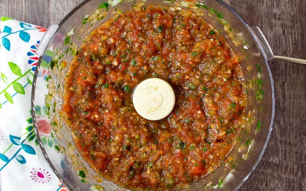 chopped salsa in a food processor