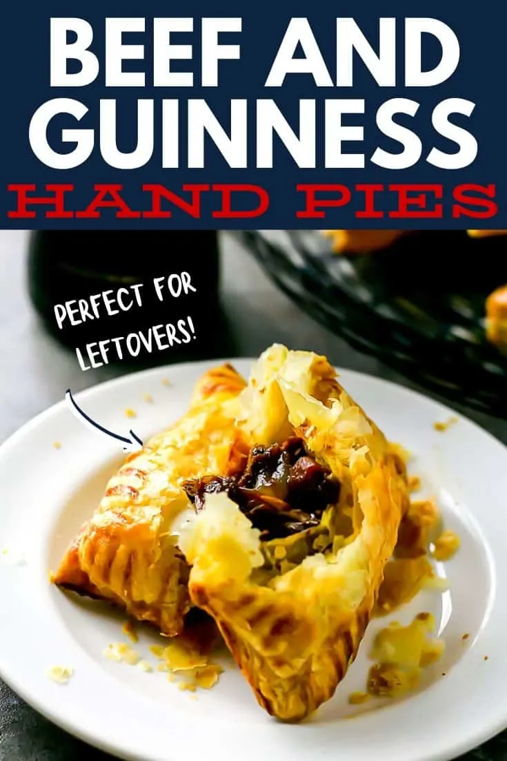 beef hand pie with text "beef and Guinness hand pies"