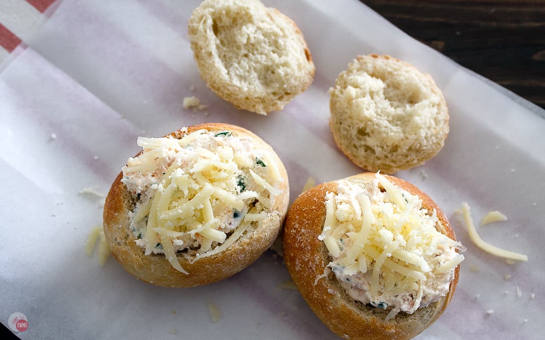bread bowls with dip inside