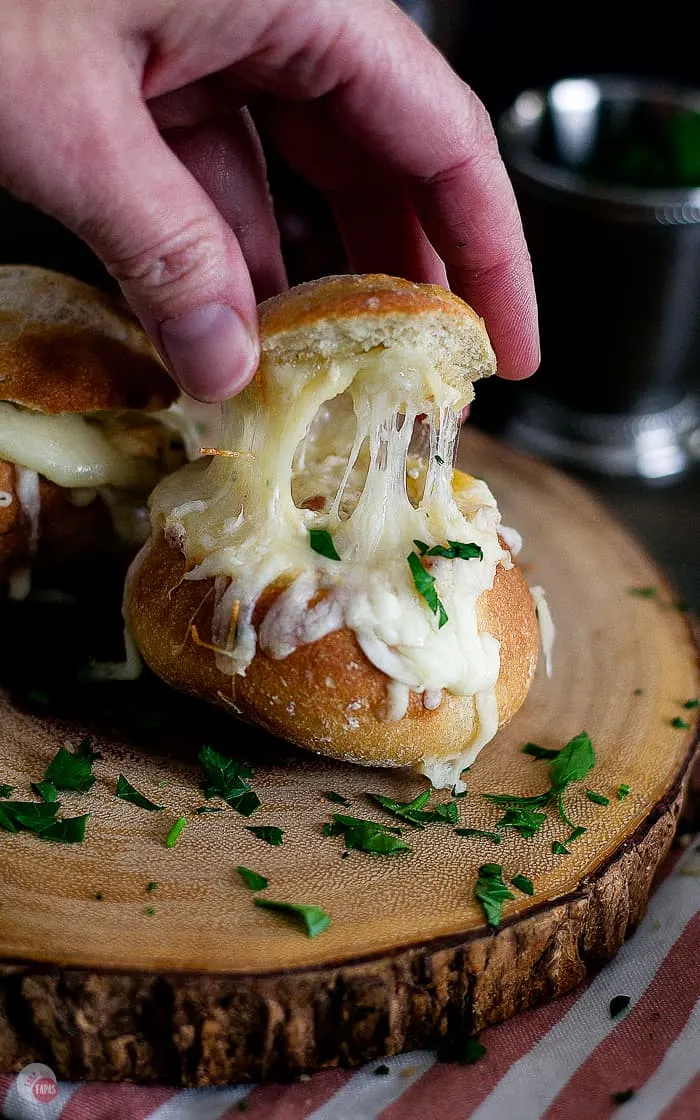 Bread bowl with top being pulled off