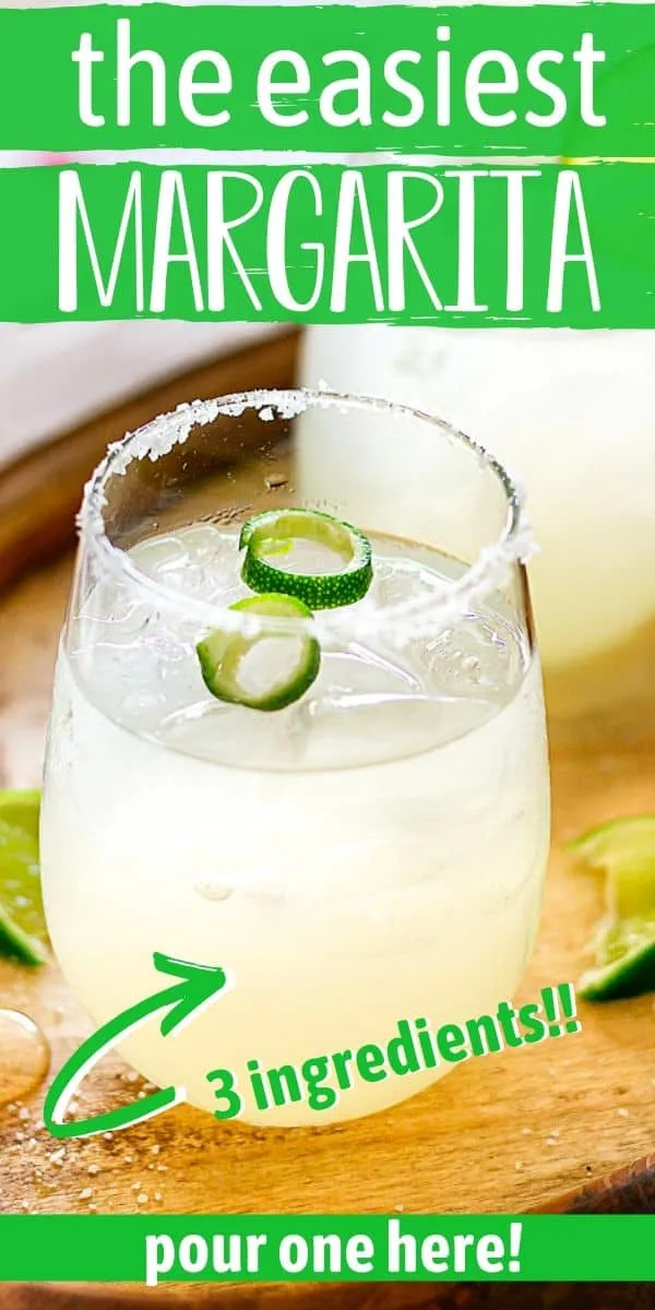 limeade margarita with lime garnish with text "the easiest margarita"
