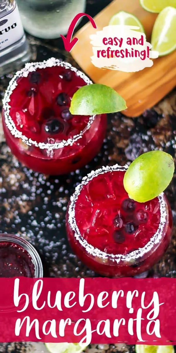 Pinterest image with text "blueberry margarita" and "easy and refreshing"