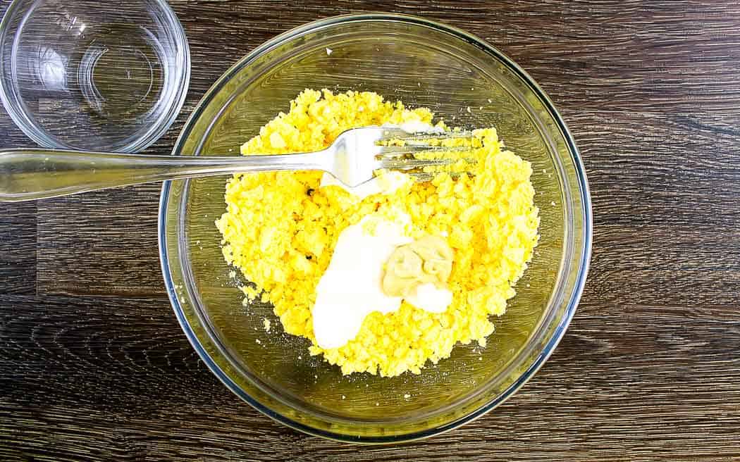 overhead picture of egg filling mixture