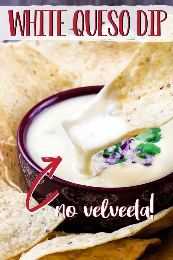 Pinterest image of cheese dip with text "white queso dip"
