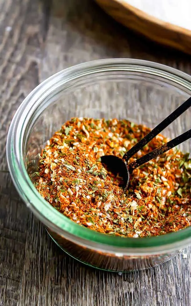 mixed homemade spices in a clear jar