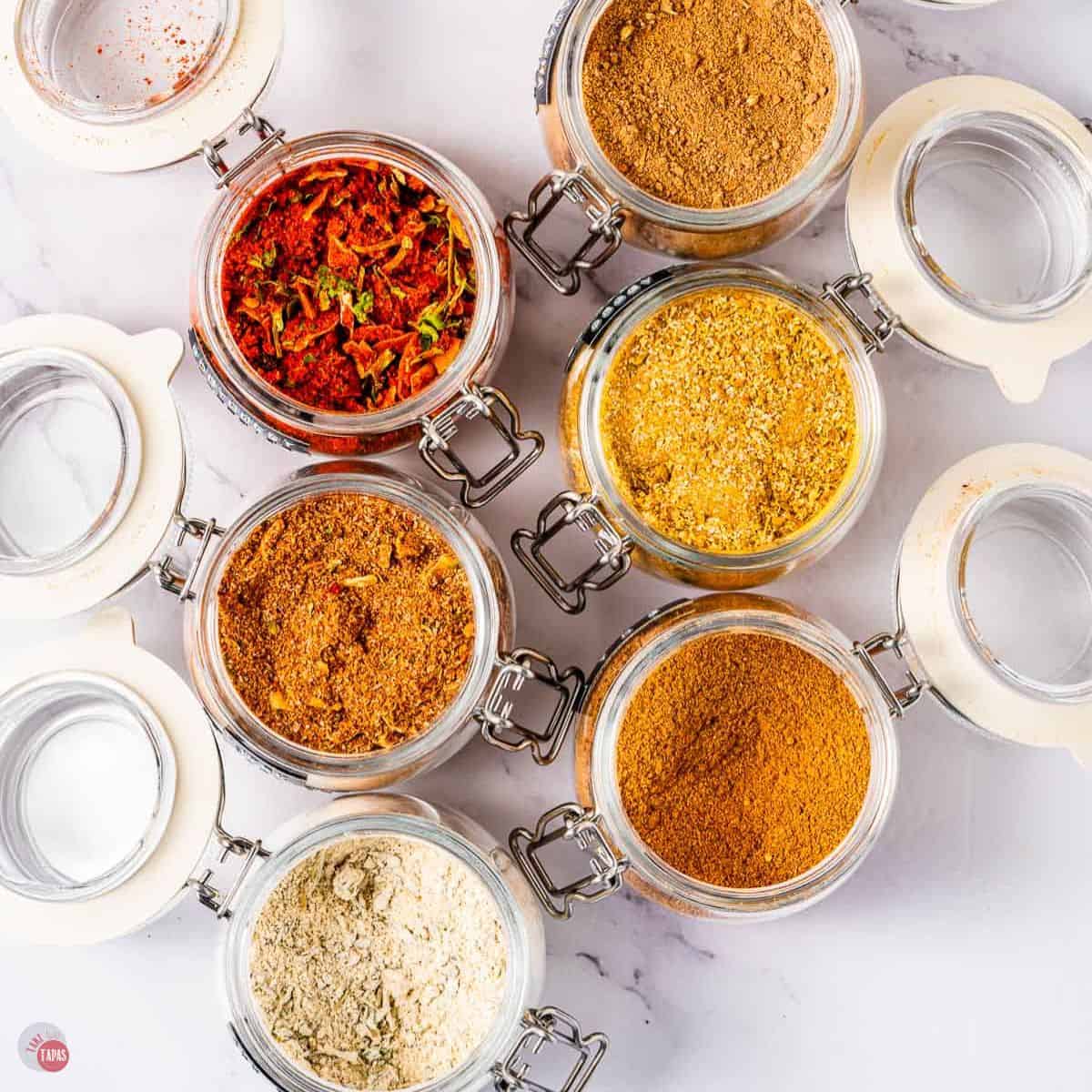 open jars of spices