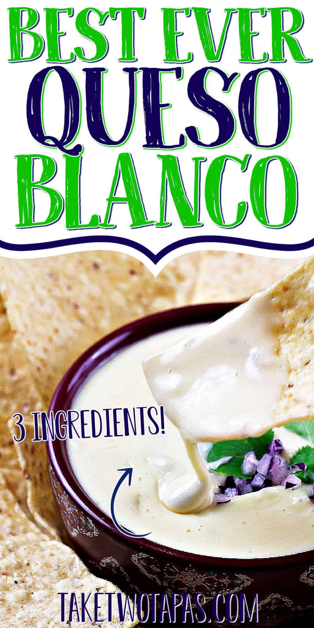 Pinterest image of cheese dip with text "white queso dip"