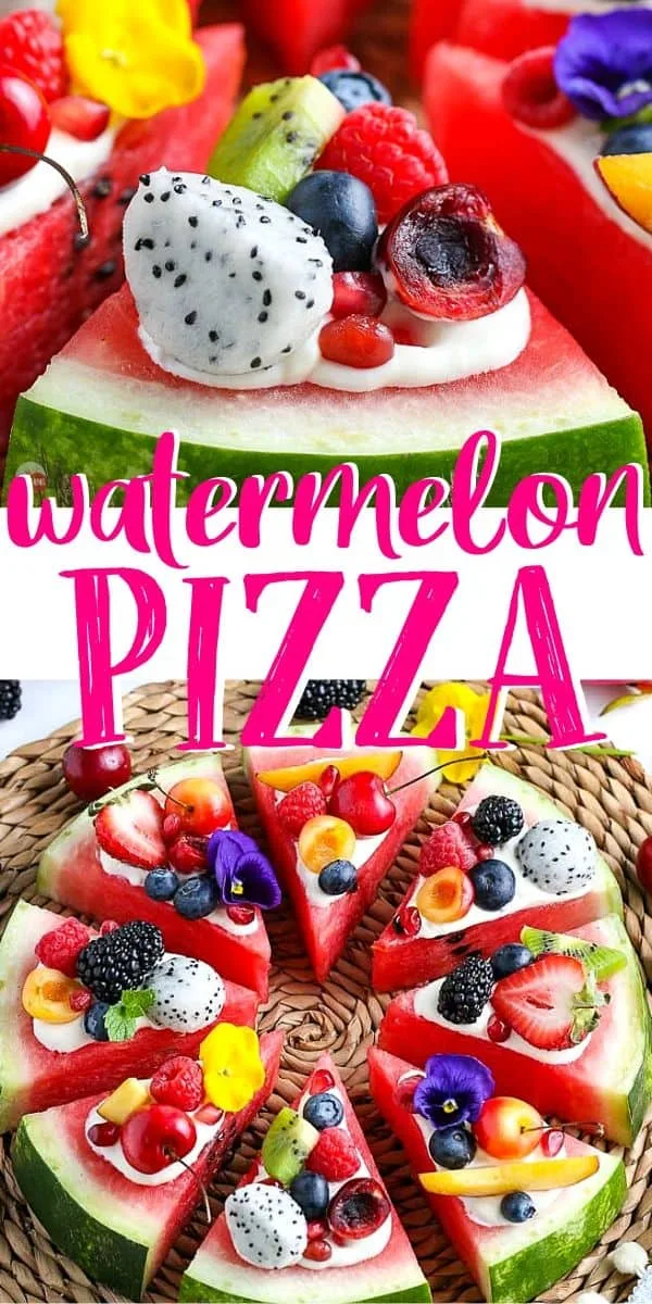 pinterest image of watermelon pizza with text "watermelon pizza"