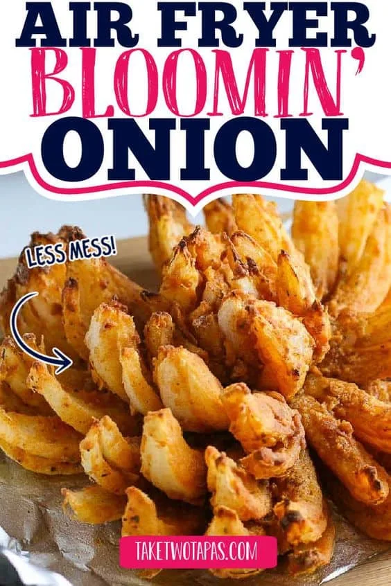 onion with text "air fryer blooming onion"