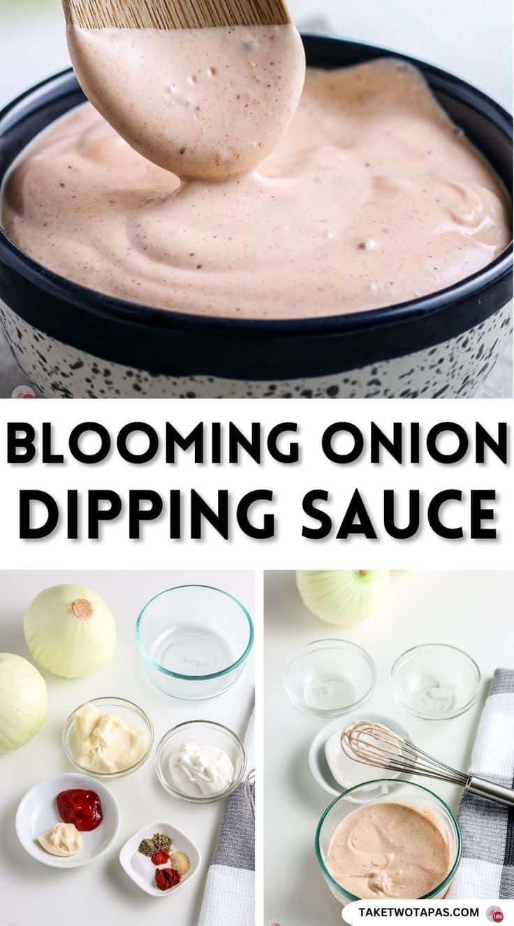 Pinterest pin image for a onion dipping sauce