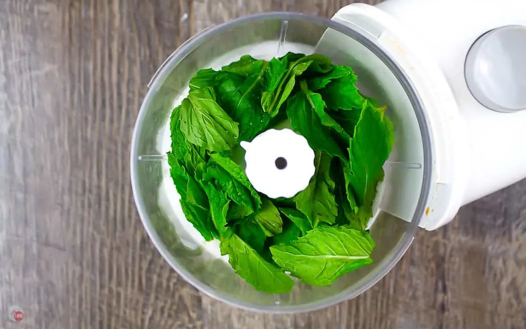 mint leaves in a food processor