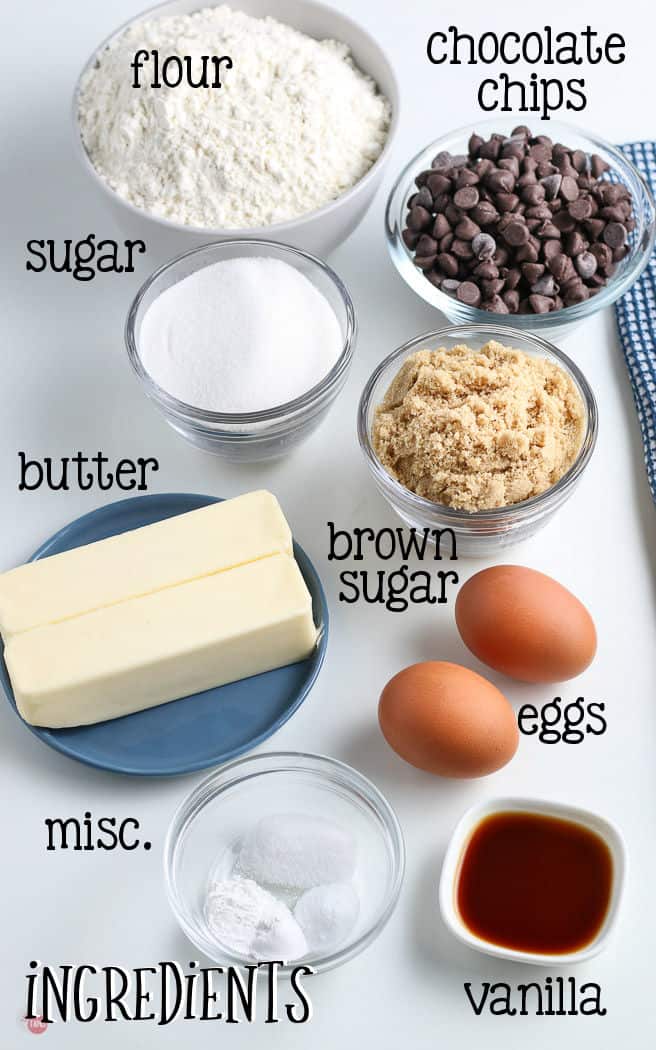 labeled picture of pizookie skillet cookie ingredients