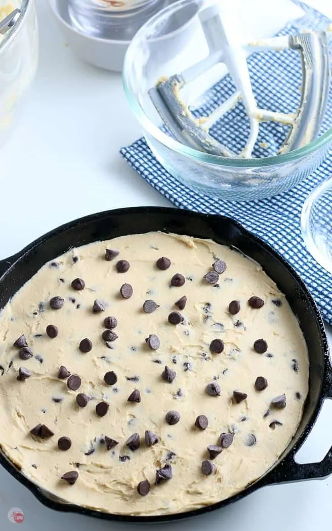 cookie dough in a cast iron skillet