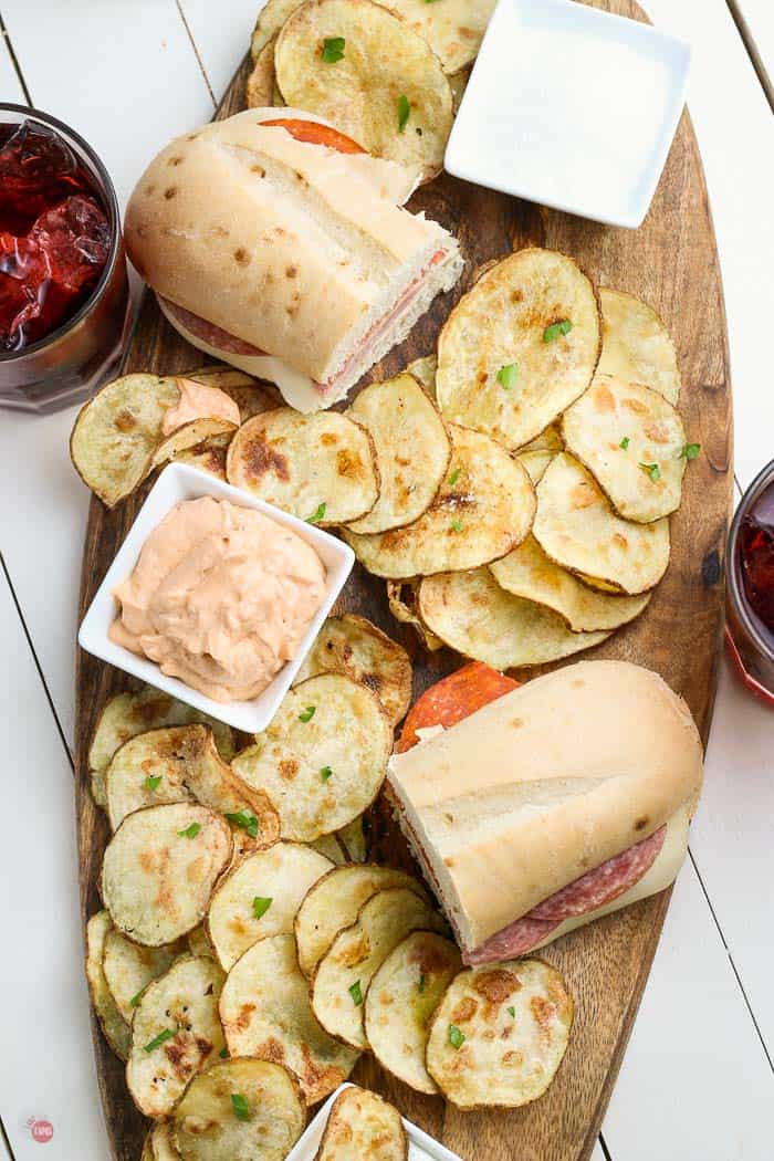 air fryer potato chips on a board