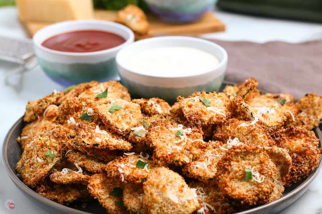 close up of breaded zucchini chips