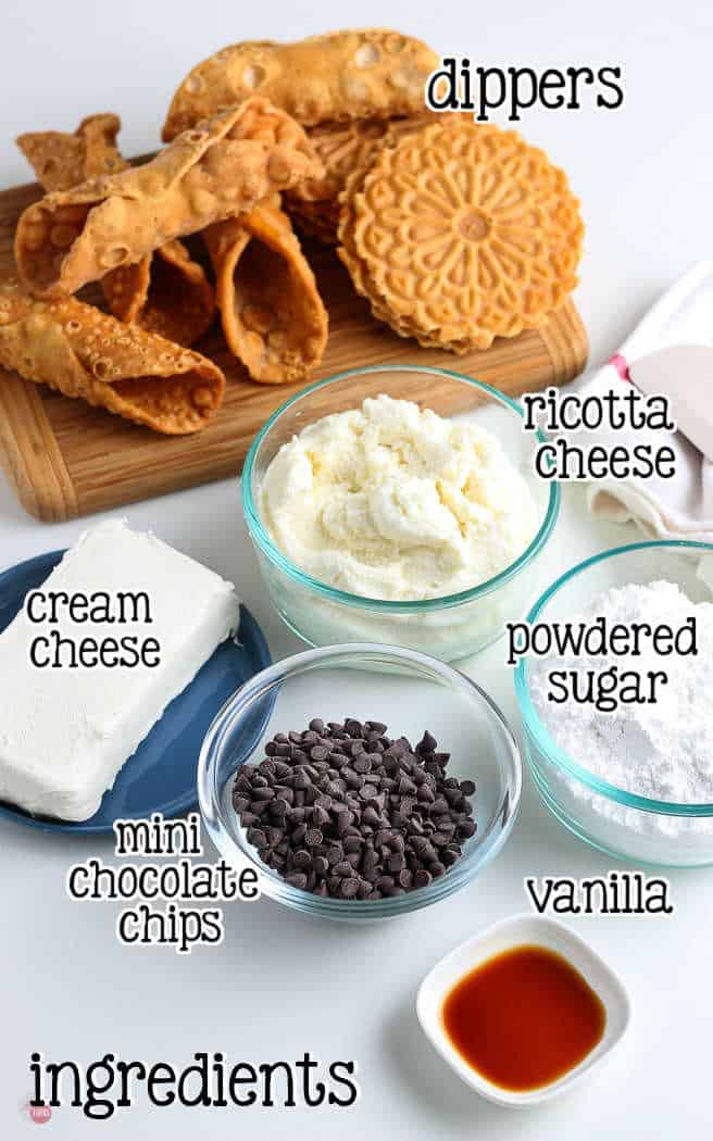labeled ingredients for cannoli dip