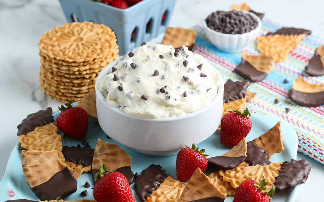 cannoli dip in a white dish