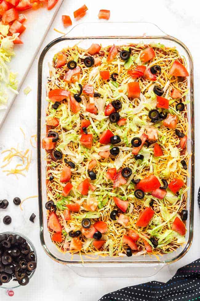 7 Layer Taco Dip with ground beef! - Take Two Tapas