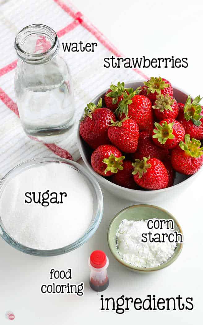 labeled picture of ingredients for strawberry compote