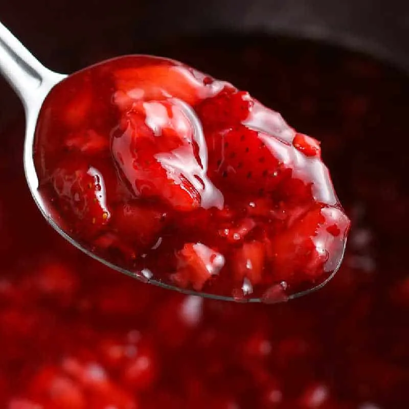 square picture of strawberry sauce for recipe card