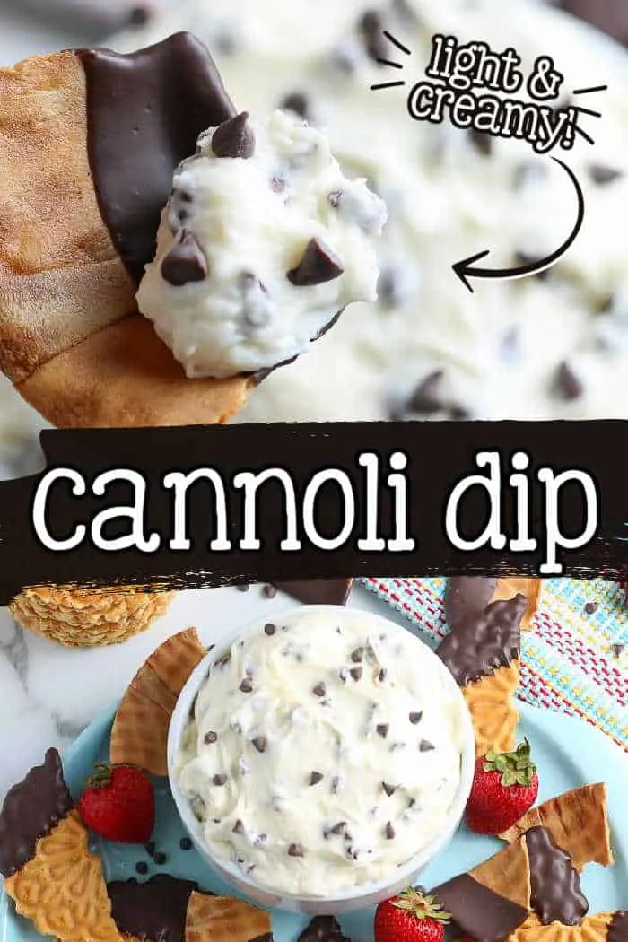 collage of dip with text "cannoli dip"