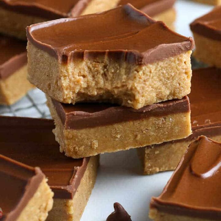 square picture of no bake peanut butter bars for recipe card