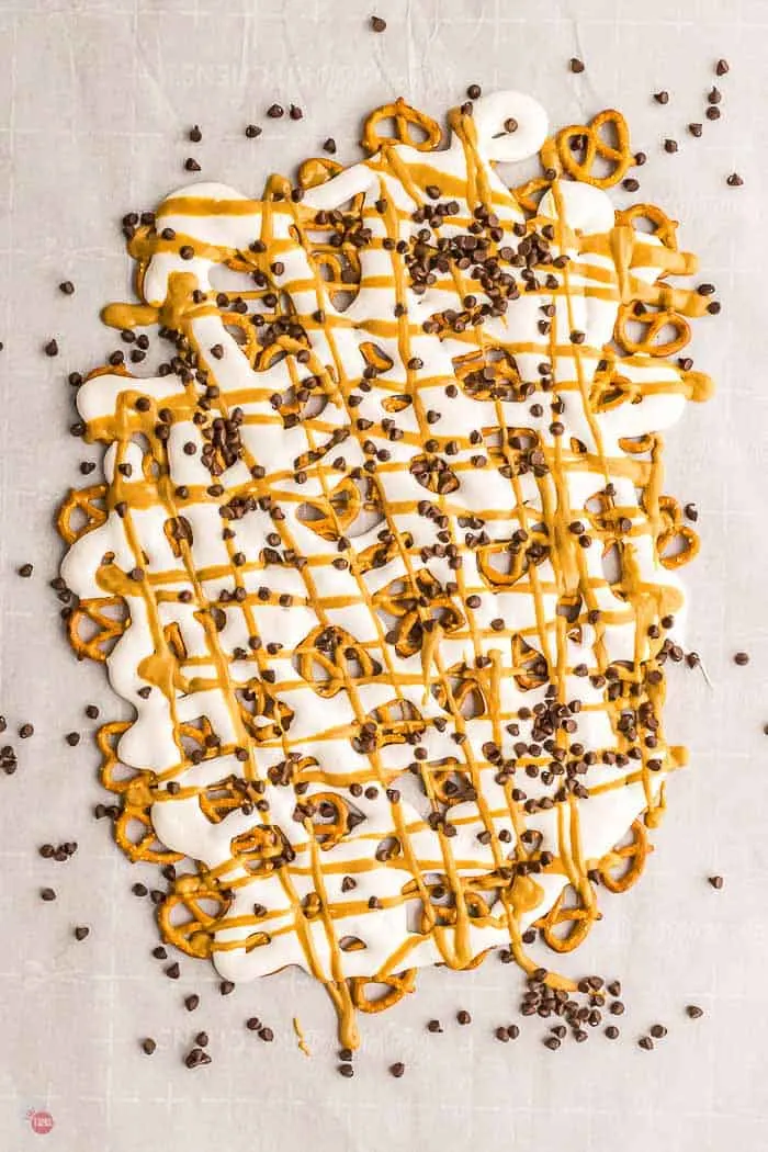 pretzel nachos on parchment paper