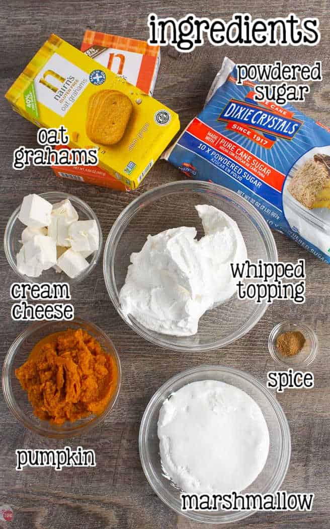 labeled picture of pumpkin dip ingredients